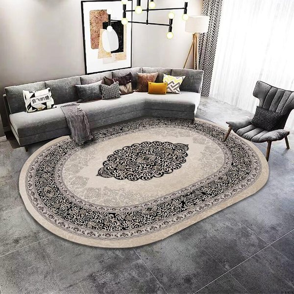 Alfombra Ovalada De Lujo Estilo Europeo Para Sala De Estar Preciosa Alfombra Antideslizante Para Dormitorio TamañO Grande Lavable A MáQuina Felpudos 60*90Cm Gray-image