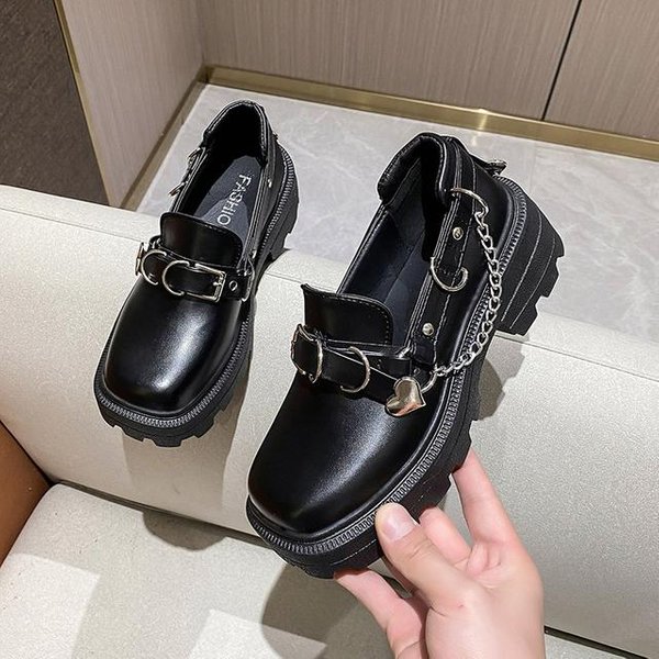 Zapatos Lolita De Cadena Primavera OtoñO Hebilla Zapatos Mary Janes Charol Planos Bajos Mujer Zapatos De Plataforma NiñAs 35 Negro-image