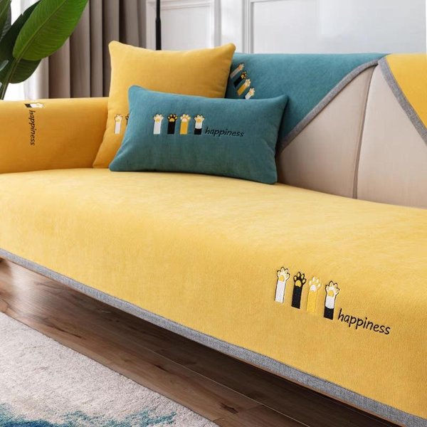 Funda De Sofá Seccional Universal AntiarañAzos De Gato, Chenilla Suave Bordada, Toalla Para Sofá, Funda De Sofá Antideslizante Para Sala De Estar 90X70Cm 1Pc-image