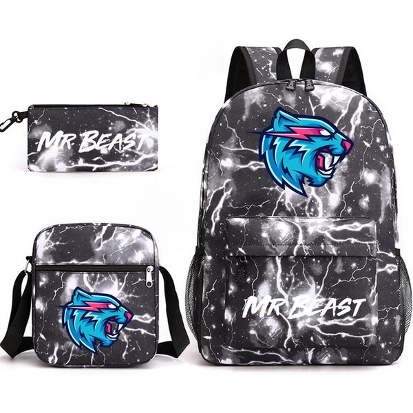 Mrbeastlightningcat Mochila Escolar Tres Piezas Mochila Estampada Estudiante Ordenador Casual Bolsa De PoliéSter One Size Fits All-image