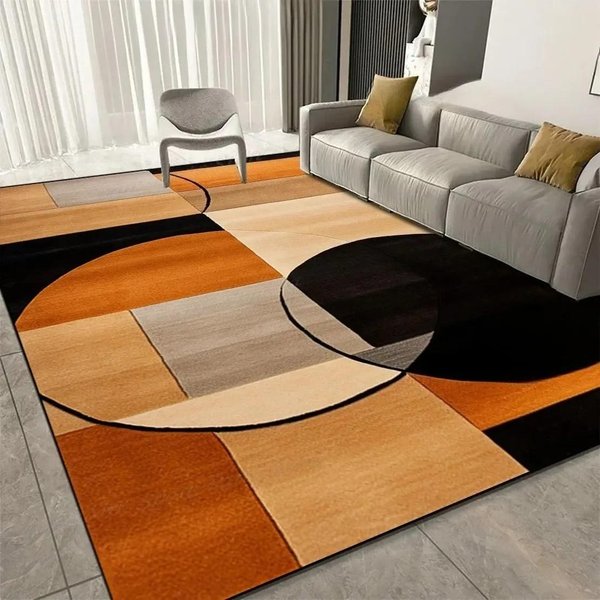 Nowoczesny Dywan Z Falistym Wzorem AntypośLizgowy PomarańCzowo-BeżOwo-Czarny Abstrakcyjny Geometryczny Dywanik Do Salonu Sypialni 80X120CM-image