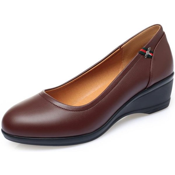 Zapatos De TacóN De CuñA Antideslizantes, CóModos E Informales, De Piel SintéTica Negra, Con Punta Redonda Y Boca Baja, Para Mujer, Primavera 39 Black-image
