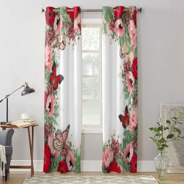 Stokrotki I SłOneczniki Motyl ZasłOna Okienna Do Salonu Dekoracja Sypialni ZasłOny Luksusowe ZasłOny Kuchenne Valance 135W X 60H(Cm) X1 Gray-image