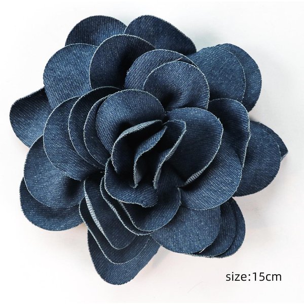 Broche De Flor De Tela Vaquera Hecho A Mano De 14 Cm: Ropa, Cabello Y Accesorio Para Bolso Black-image