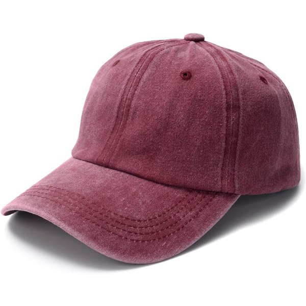 BawełNiana Czapka Baseballowa PłóTno Prane MężCzyźNi Kobiety Snapback Czapka Vintage Hip Hop Dopasowane Czapki Jednolity Kolor Tata Kość Casquette 55-59Cm Wino-image