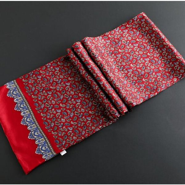 100% Naturalny Jedwab PodwóJna Warstwa Krawat MęSki Jedwabny Drukowany DłUgi Szalik Premium Prezent Dla MężCzyzn 28X160Cm 28X160Cm Red-image