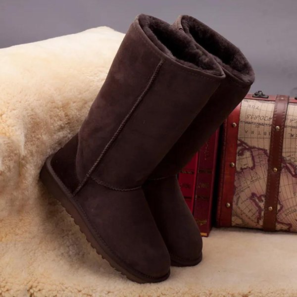 28CM Zimowe Buty Klasyczne Damskie ŚNiegowce Prawdziwej SkóRy Owczej Damskie DłUgie Buty CiepłE WełNiane Wysokie Buty 41 BrąZowy-image