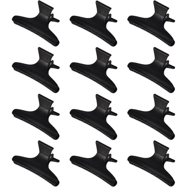 12 Piezas Pinzas Para El Cabello De Mariposa Negras Para Estilismo Pinzas De SujecióN Pinzas De Garra Pinzas Para El Cabello Para Cortar, Estilizar, Separar, TeñIr Pinzas Para Estilismo Del Cabello Negro-image