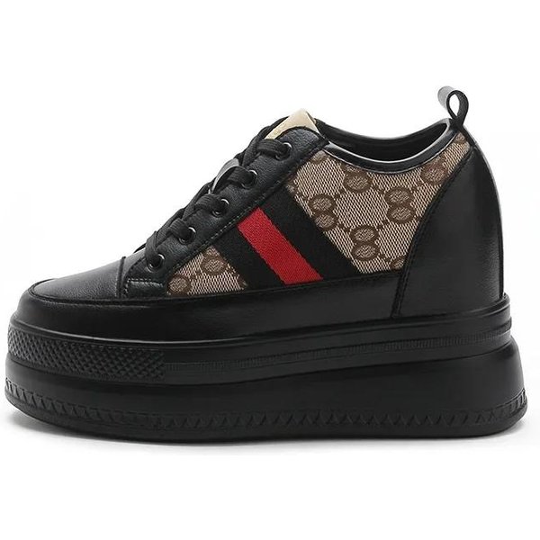 Zapatos De Mujer De 9Cm Zapatillas Chunky Malla De Aire Calado Cuero Genuino Blancos Zapatos De CuñA Plataforma TacóN Bombas Mujer 39 Negro-image