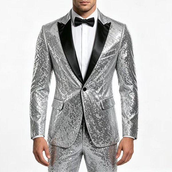 Chaqueta De Traje De Lentejuelas Para Hombre Para ActuacióN En Escenario Disfraz De Discoteca Atuendo Xxxl Plata-image