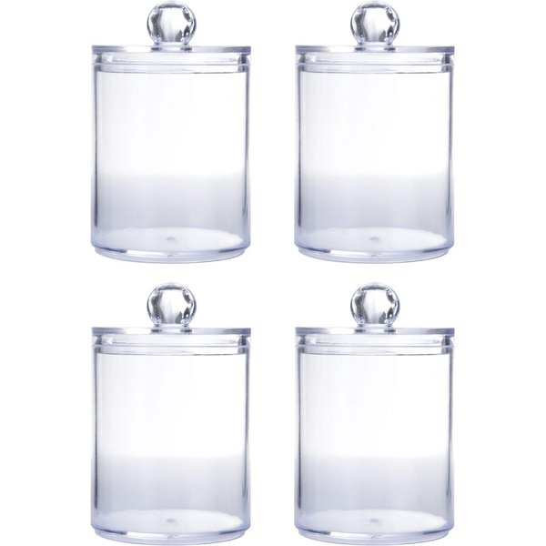 4 Piezas Tarro De Almacenamiento Transparente Redondo PláStico PS Juego De Botes Para BañO Para Bastoncillos De AlgodóN Bolas CosméTicos White-image