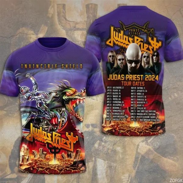 Camiseta Estampada 3D Banda Judas Priest Hombres Mujeres Moda Cuello Redondo Manga Corta Tops Camisetas Ropa De MúSica Rock Camiseta Hip Hop Masculina 5XL Black-image