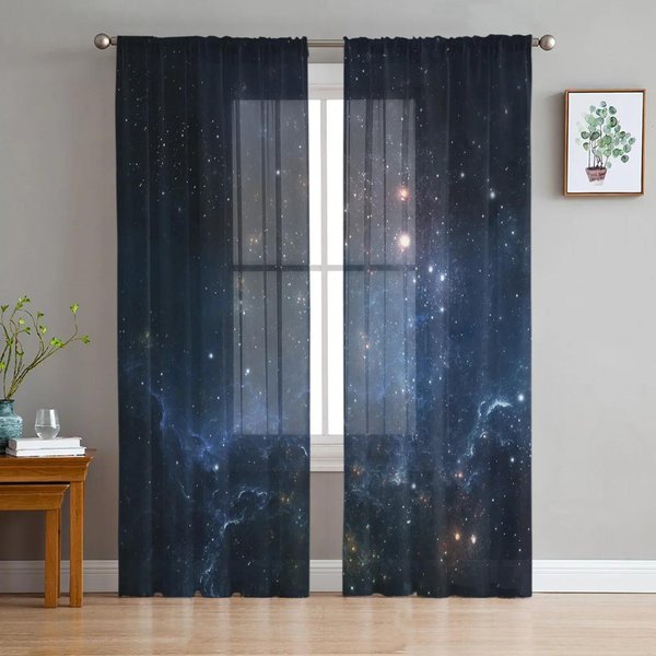 Cortinas Transparentes De Tul Y Organza Con DiseñO De Cielo Estrellado Para Sala De Estar, Cocina Y Ventanas. W135 X H245Cm X1&Rod Pocket-image