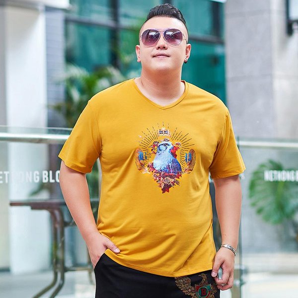 Camiseta De Manga Corta Para Hombre Nueva De Talla Extra Grande Y Extra Grande Camiseta De AlgodóN De Alta Gama Con Estampado Tridimensional Y Talla Extra Grande Y Extra Grande 7XL Amarillo-image