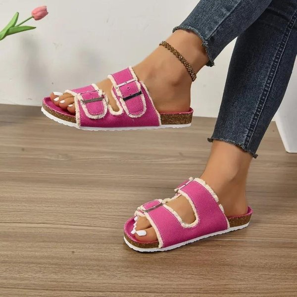 Zapatos De Mujer Hebilla De CinturóN Pantuflas De Mujer Moda Punta Abierta Pantuflas Casuales Mujer Verano Talla Grande Pantuflas Planas 38 White-image