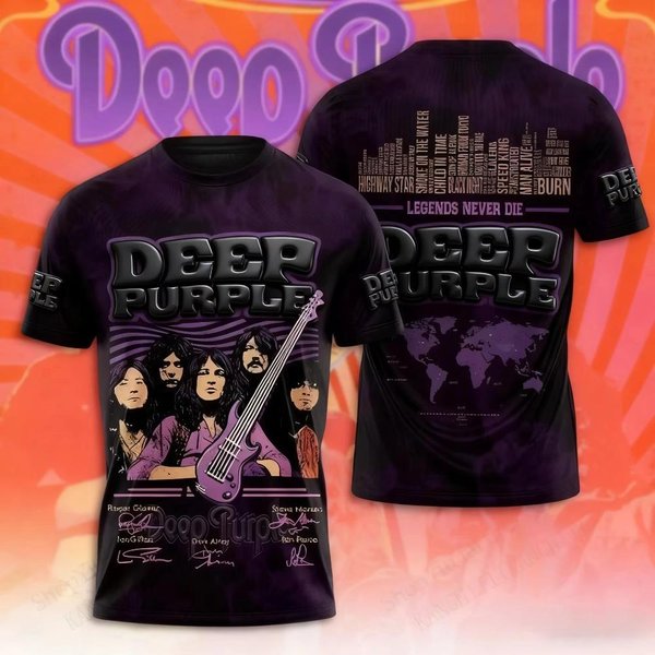 Rock Band Deep Purple Tour Koszulka Z Nadrukiem 3D MęSka Damska Modna Oversize KróTki RęKaw Koszulka Dzieci Hip Hop GóRy Koszulki MęSka Koszulka S Purple-image