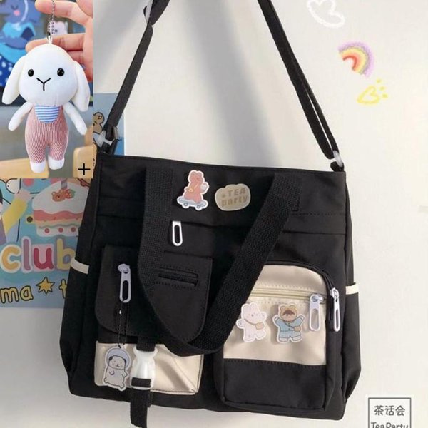 Modna PłóCienna Torebka Damska JapońSka Studencka Torba Listonoszka Nylonowa Torba Crossbody Szkolna Gray-image