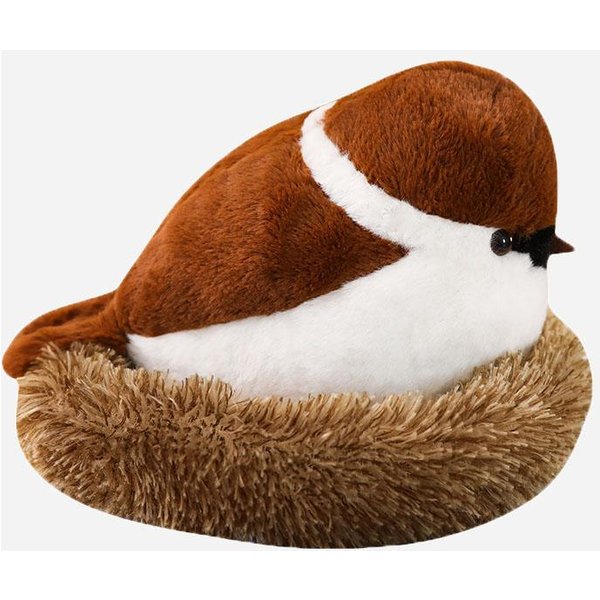 Peluche De GorrióN Realista Animal De Peluche PáJaro MuñEco Suave PáJaro De La Vida Real Con Nido Juguetes Creativos Para NiñOs Regalo De CumpleañOs 20X30Cm-image