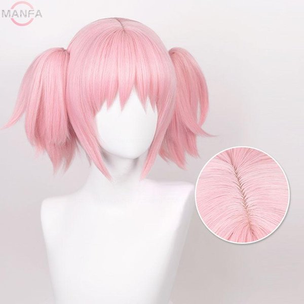 Pelucas Cosplay De Madoka Kaname Rosa 30Cm Corta Con Clip Colas De Caballo Kaname Madoka Peluca Anime Cosplay Cabello SintéTico Resistente Al Calor White-image