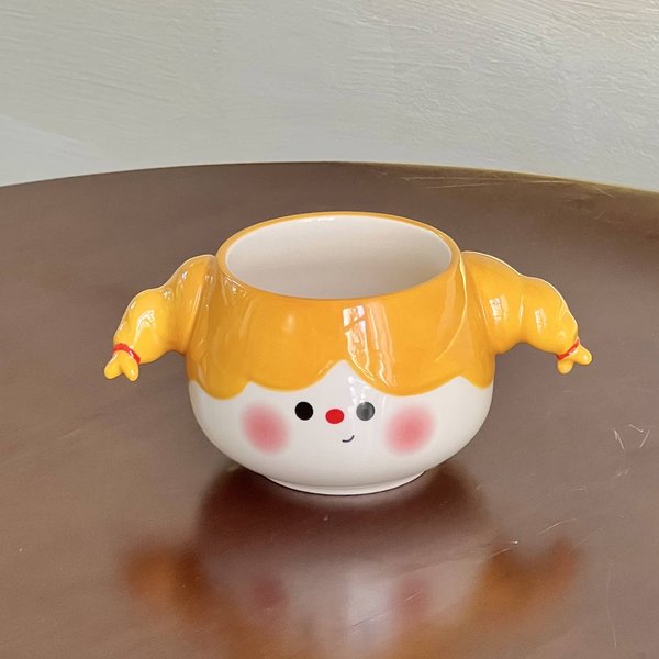 ŁAdny Pleciony Ceramiczny Kubek Dla MałEj Dziewczynki Z Pokrywką I łYżEczką, Kubek śNiadaniowy Dla Pary, Kubek Na Wodę Do Biura 401-500Ml Orange-image