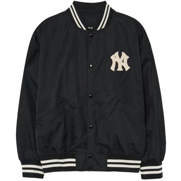 Chaqueta MLB New York Yankees De Nailon Multicapa Botones Estilo Universitario Holgada Manga Larga Unisex Chaqueta Negra 3AJPV0434-50BKS S Black-image