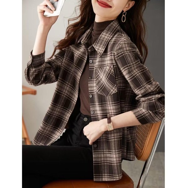 Camisa Casual De Manga Larga A Cuadros Furtivos Para Primavera, Nuevo Estilo, Camisa A Cuadros Simple Y VersáTil, Chaqueta Para Mujer 2XL Black-image