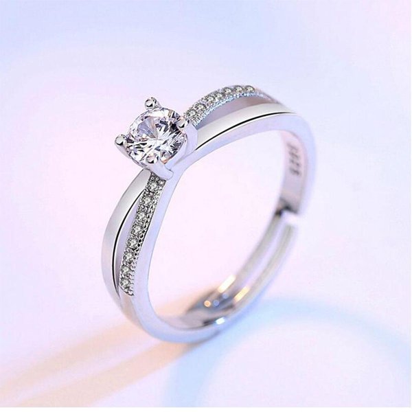 Anillo De Compromiso Nupcial De Lujo Con Circonita Blanca AAA Para Mujer En Plata De Ley 925 S-R131 Resizable White-image