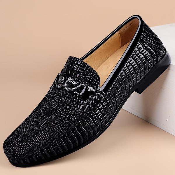 Mokasyny MęSkie Ze Wzorem Krokodyla, Buty Codzienne Z Prawdziwej SkóRy, MęSkie Buty Wsuwane, Lekkie Buty MęSkie Do Jazdy, Modne Nowe Mokasyny 46 Czarny-image