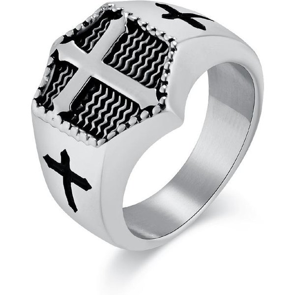 Anillo De Cruz De Acero Inoxidable Vintage Conjunto Para Hombre Pulsera De Acero De Titanio 13# White-image