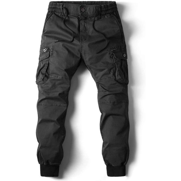 Pantalones Joggers EláSticos De AlgodóN Para Hombre Color SóLido Pantalones Casuales Para Hombre Multibolsillos Estilo Militar Pantalones Cargo Militares 30 Negro-image
