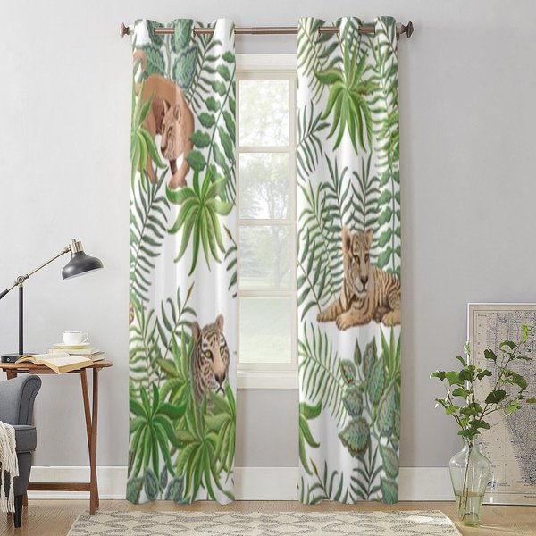 Safari Animals Lion And Tiger ZasłOna Okienna Do Pokoju DziecięCego Domowe Rolety ZasłOny Do Salonu Sypialnia ZasłOny Okienne 135W X 160H(Cm) X1-image