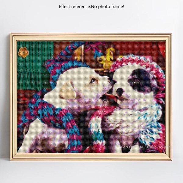 Pintura De Diamante Perro Bordado De Diamante Taladro Completo Imagen De Animal Redondo 20X30CM-image