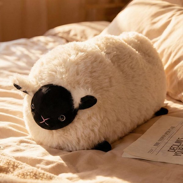 Almohada De Felpa Oveja Cara Negra Rellena Kawaii Oveja Pradera Animal De Dibujos Animados CojíN Soporte Lumbar DecoracióN Peluche Regalo Black-image