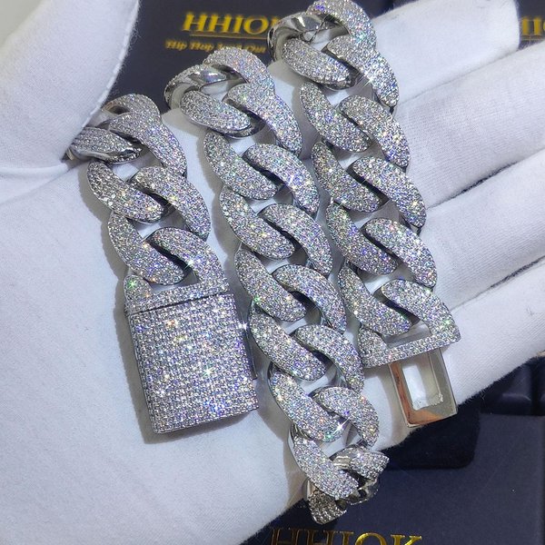 Naszyjnik Hip Hop Iced Out Cuban Link 20Mm 4 RzęDy Miami Bling ŁAńCuch CZ Luksusowy Choker BiżUteria Prezent Dla MężCzyzn 7Inch Bracelet-image