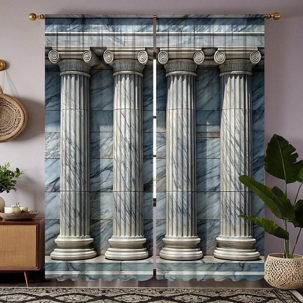 2PCS Cortina Digital HD Estampada Serie Gris Columna Romana Redonda Estilo DecoracióN Hogar Sala De Estar Dormitorio A TravéS Ro W52H63Inchw132H160Cm-image