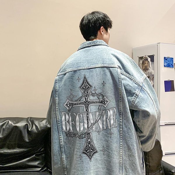 Chaqueta De Mezclilla Cruzada Holgada Tallas Grandes Para Hombre Gordo Primavera Y OtoñO Chaqueta De Trabajo 7XL Gray-image