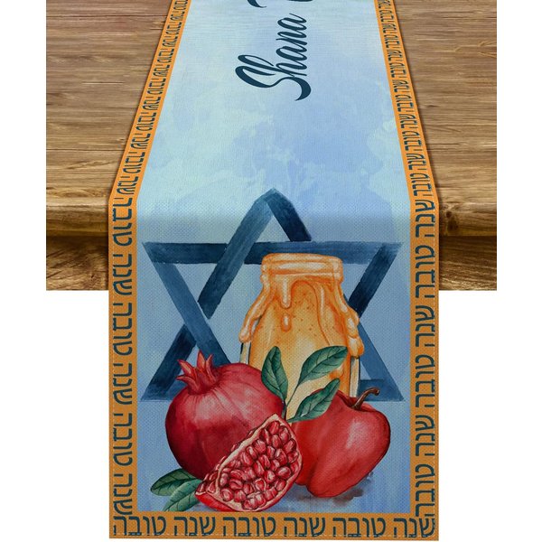 Mantel Shana Tova DecoracióN Festividad JudíA Reutilizable Rosh Hashaná AñO Nuevo JudíO Mantel Para Mesa De Cocina Comedor DecoracióN De Fiesta 150X33Cm Gray-image