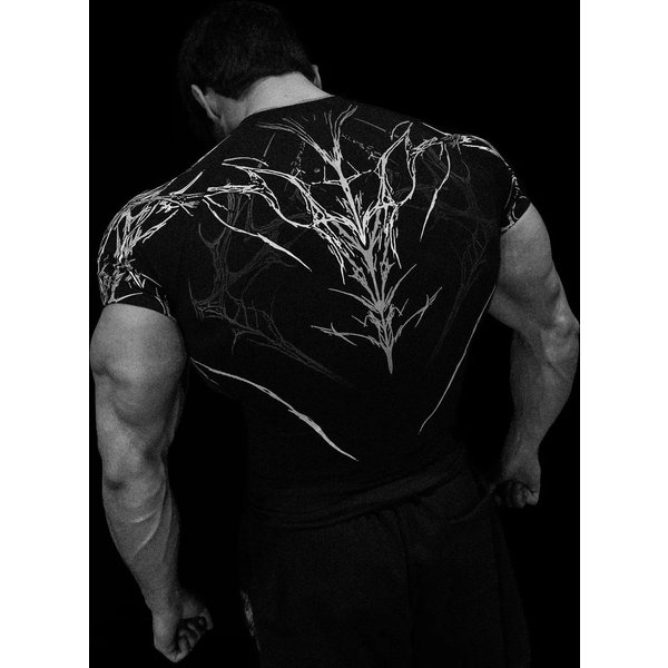 Camiseta De Fitness De Secado RáPido Para Hombre Breathedivinity - Transpirable, Alta Elasticidad, Manga Corta De CompresióN. Large Negro/Blanco-image