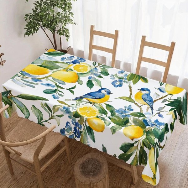 Mantel Rectangular De PáJaro LimóN Acuarela Para DecoracióN De Mesa Cocina Comedor Impermeable Reutilizable Mantel Para Mesas Picnic 140X140Cm-image
