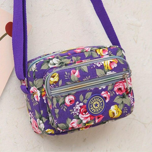 Bolso De Hombro Casual De Nailon Multicapa Con Estampado Floral Bolso Tote CláSico Bolso De Mano Vintage Mujeres NiñAs Gray-image