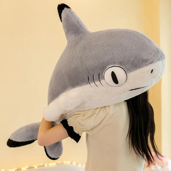 Almohada De Peluche Gato TiburóN Juguete De Peluche Grande MuñEco De Peluche Esponjoso Lindo CojíN De Peluche Suave Para Abrazar Dormir Mascota CojíN Decorativo Regalo Para NiñA NiñO-image