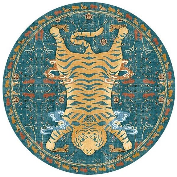 Dywan Do Salonu AntypośLizgowy MożNa Prać W Pralce MięKki Komfortowy Mata PodłOgowa Do Sypialni DużY Rozmiar Retro Czarno-BiałY Tygrys OkrąGłY Dywan Diameter 140Cm-image