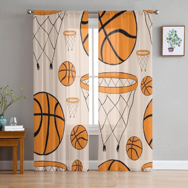 ObręCze I PiłKi Do KoszykóWki Luksusowe Szyfonowe PrześWitująCe ZasłOny Do Dekoracji Salonu, Sypialni, Okna, Woale, Tiulowa ZasłOna 135W X 137H(Cm)-image