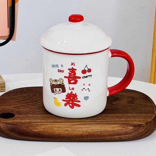 Taza De CeráMica Creativa DIY De Personalidad De Alto Valor Con Tapa Taza Oso Taza De Dibujos Animados Set Taza De Agua Regalo 480ML-image