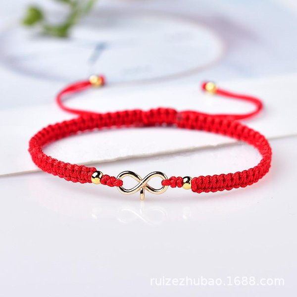 SíMbolo De Infinito Natural Cuenta De La Suerte Cuerda Roja Hecha A Mano Pulsera De La Suerte Para Mujeres Hombres Pulsera DIY TamañO Ajustable Rojo-image