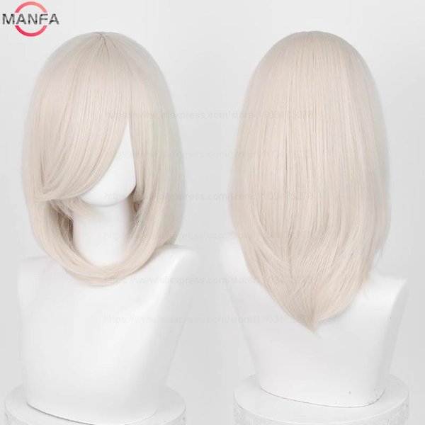 Peluca Cosplay Anime BáSica Mediana De 40 Cm Flequillo Rubio Negro Blanco Rojo Rosa Verde MarróN Dorado Azul Cabello SintéTico Resistente Al Calor Pelucas White-image