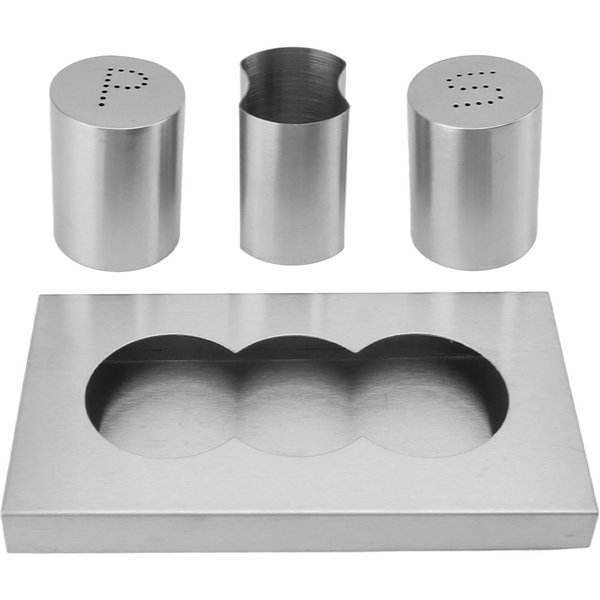 Juego De Salero Y Pimentero De Acero Inoxidable Portapalillos Con Bandeja Saleros Para Condimentos Especias Gray-image