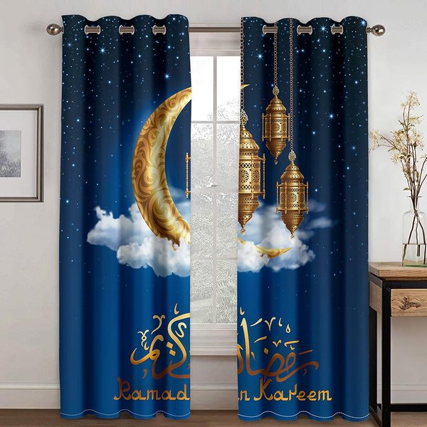 Cortinas De Lujo Eid Ramadan Kareem Cortinas Finas 2 Paneles EnvíO Gratis DiseñO Tradicional IsláMico Sala De Estar Dormitorio DecoracióN Del Hogar W65X60H(Cm)X2Pcs&Grommet Top-image