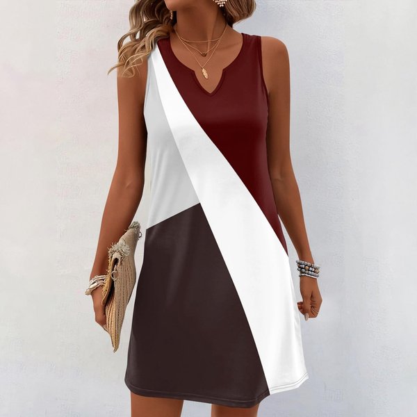 Vestidos De Verano Para Mujer, Vestido Informal Sin Mangas Con Cuello En V Y Estampado XXL Brown-image
