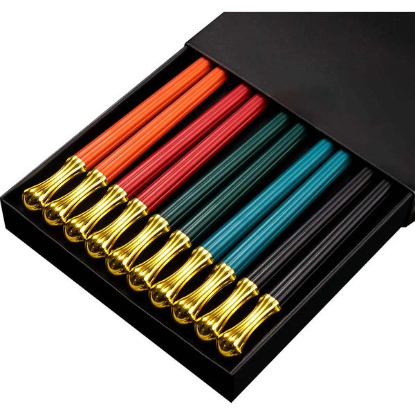 5 Par Wysokiej JakośCi JapońSkie AntypośLizgowe PałEczki KoreańSki Domowy Hotel Restauracja PrzenośNa Zdrowa żYwność PałEczka Do PałEczek Do Sushi Round Multicolor Gold-image